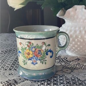 Antique Shaving Mug Blue/Green Luster Floral Early 1900's 3.75"H Made in Japan